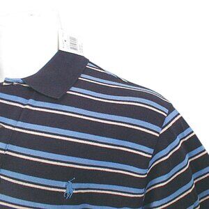 NEW Vintage Polo Ralph Lauren Polo Shirt! Navy, Blue & Gray Stripes Pique Cotton